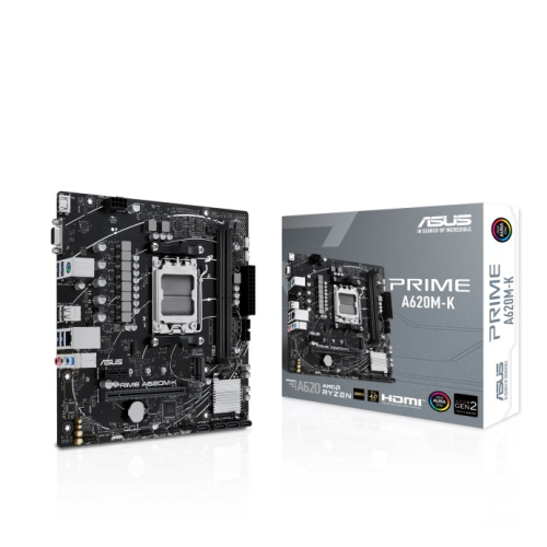 Motherboard  AM5 Asus Prime A620M-K Micro ATX DDR5, placa gráfica PCIe 4.0 e suporte a PCIe 4.0 M.2, HDMI, VGA, USB 3.2 Gen 1 tipo A, SATA 6 Gbps 90MB1F40-M0EAY0