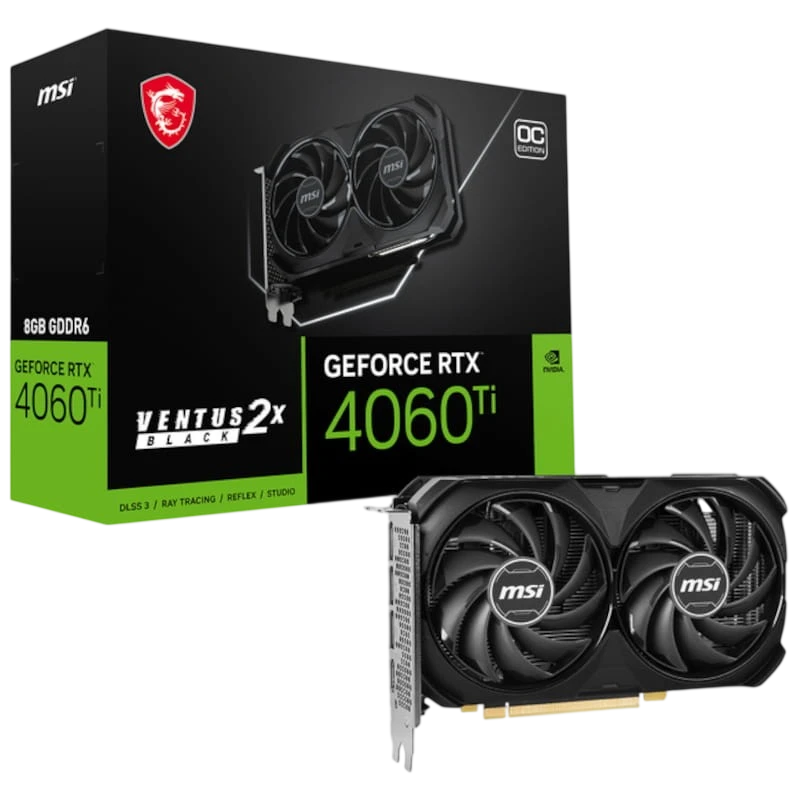 MSI Ventus GeForce NVIDIA RTX 4060 Ti 2X Black 8GB OC GDDR6 Preto