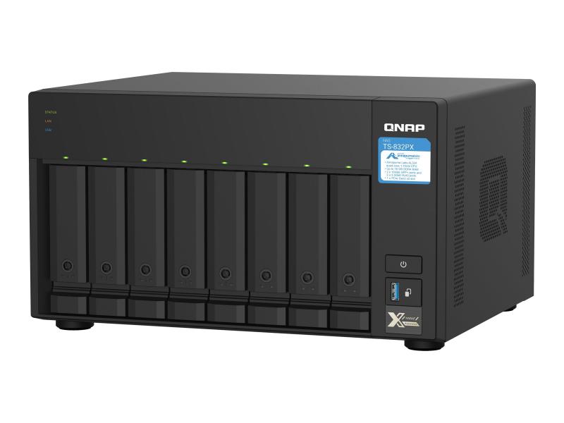 NAS QNAP 8-Bay Annapurna Labs Alpine AL324 1.7GHz Quad Core/4GB/2x10Gb,2x2.5Gb/USB/Tower-TS-832PX-4G
