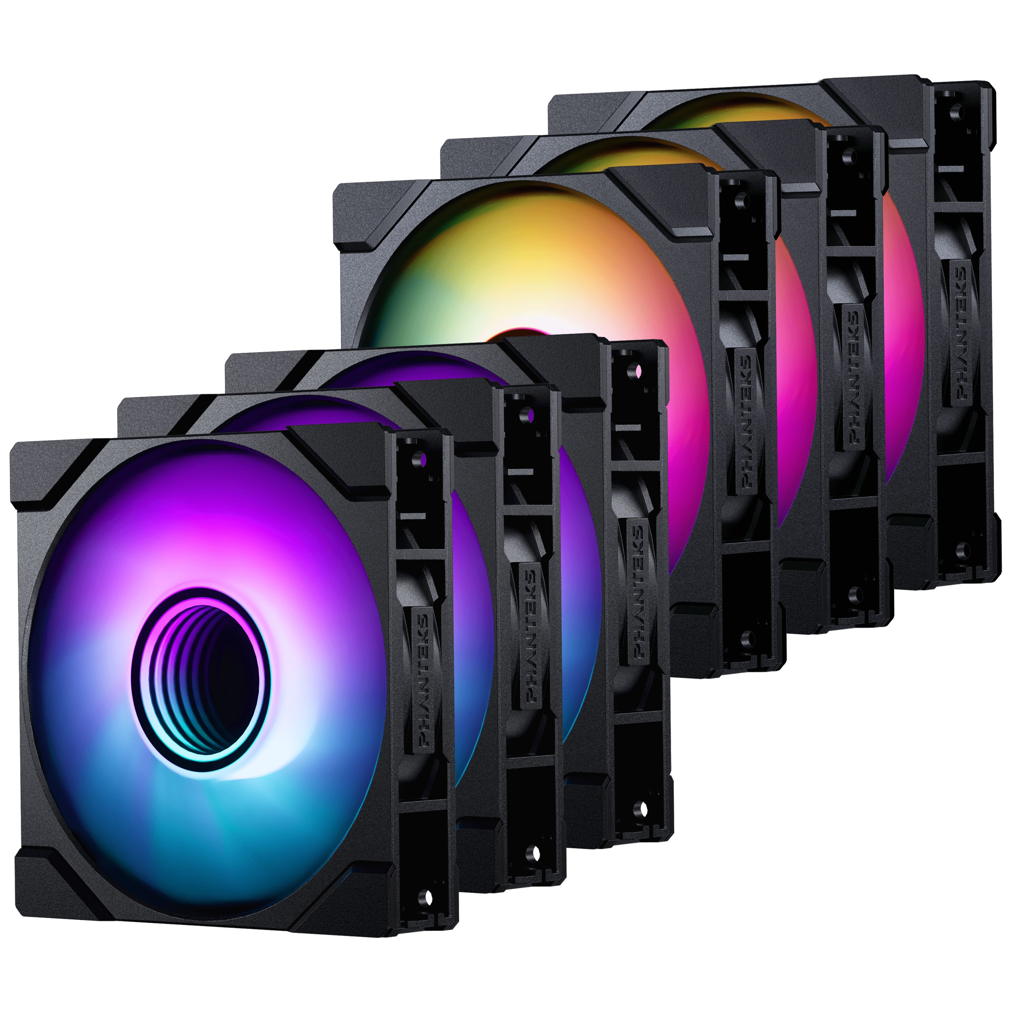 PHANTEKS "6er Pack", 3er Pack M25 Gen2 D-RGB Standard Lüfter + 3er Pack M25 Gen2 D-RGB Reverse Blade Lüfter, 120mm - schwarz