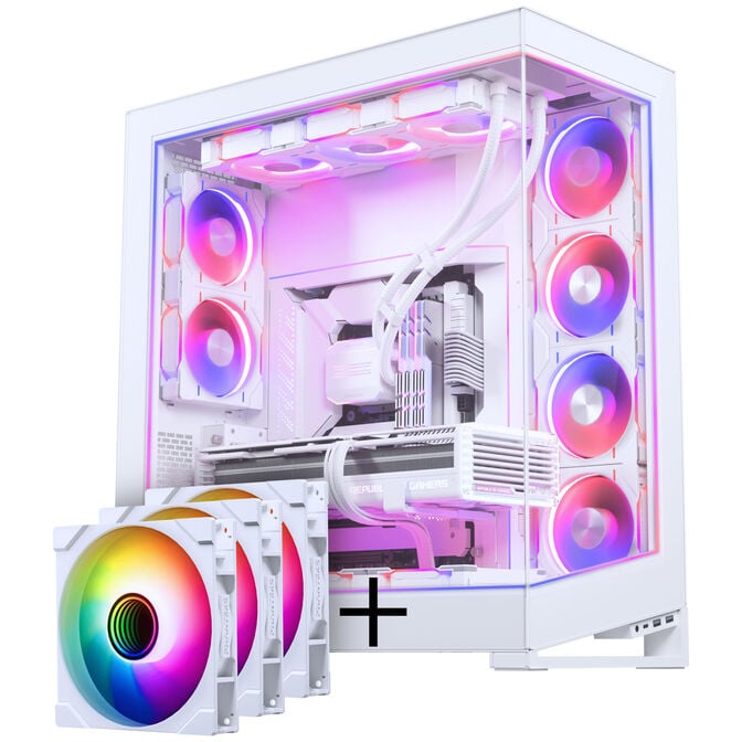 PHANTEKS NV Series NV7 E-ATX-Gehäuse, Tempered Glass, ARGB - weiß + M25 Gen2 PWM D-RGB Lüfter 3er-Pack - Reverse Blade, 140mm + DRGB Kit