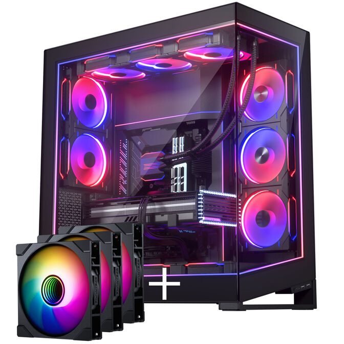 PHANTEKS NV-Series NV9 MK2 PC-Gehäuse, EATX, DRGB, Tempered Glass - schwarz + M25 Gen2 PWM D-RGB Lüfter 3er-Pack - Reverse Blade, 140mm, schwarz + DRG