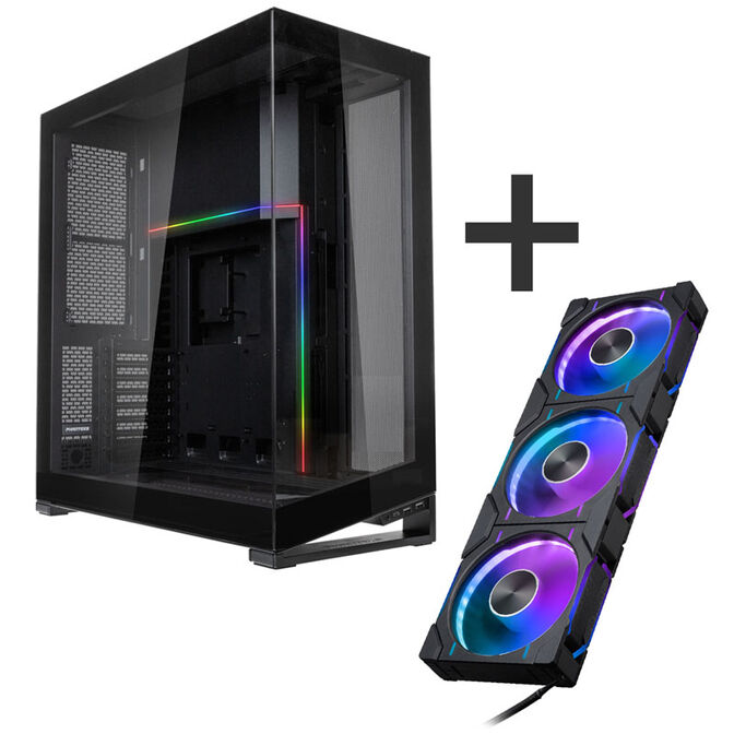 PHANTEKS NV7 - schwarz + D30 PWM Reverse Airflow D-RGB Lüfter, 3er Pack - 120mm