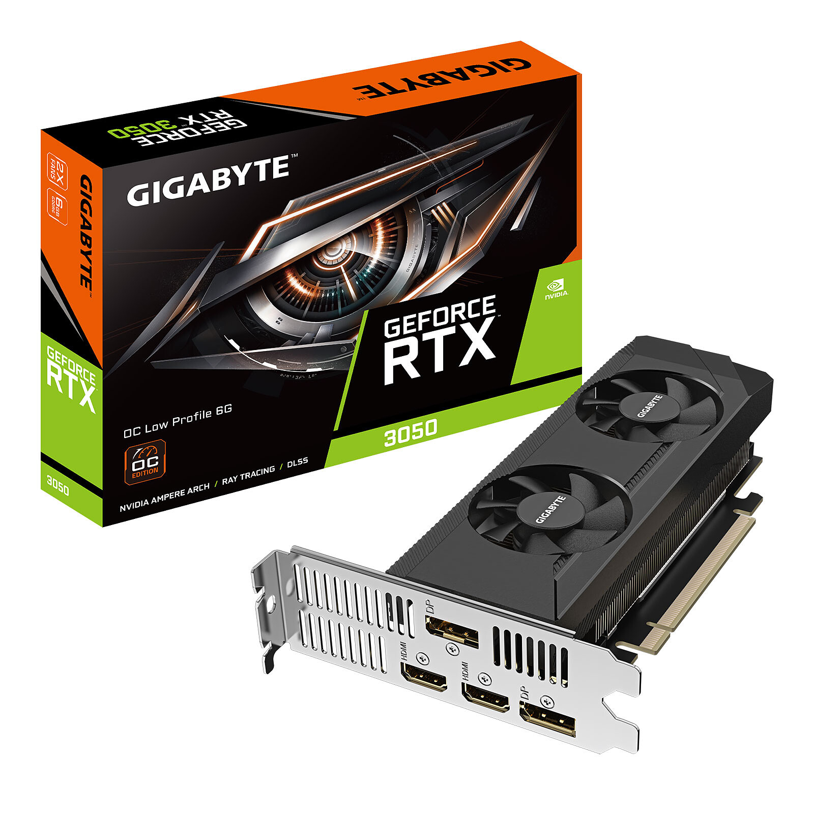 PLACA GRAFICA GIGABYTE VGA RTX 3050 6GB GEFORCE NVIDIA GDDR6 96BIT 2HDMI 2DP 2XVENT LP, GV-N3050OC-6GL