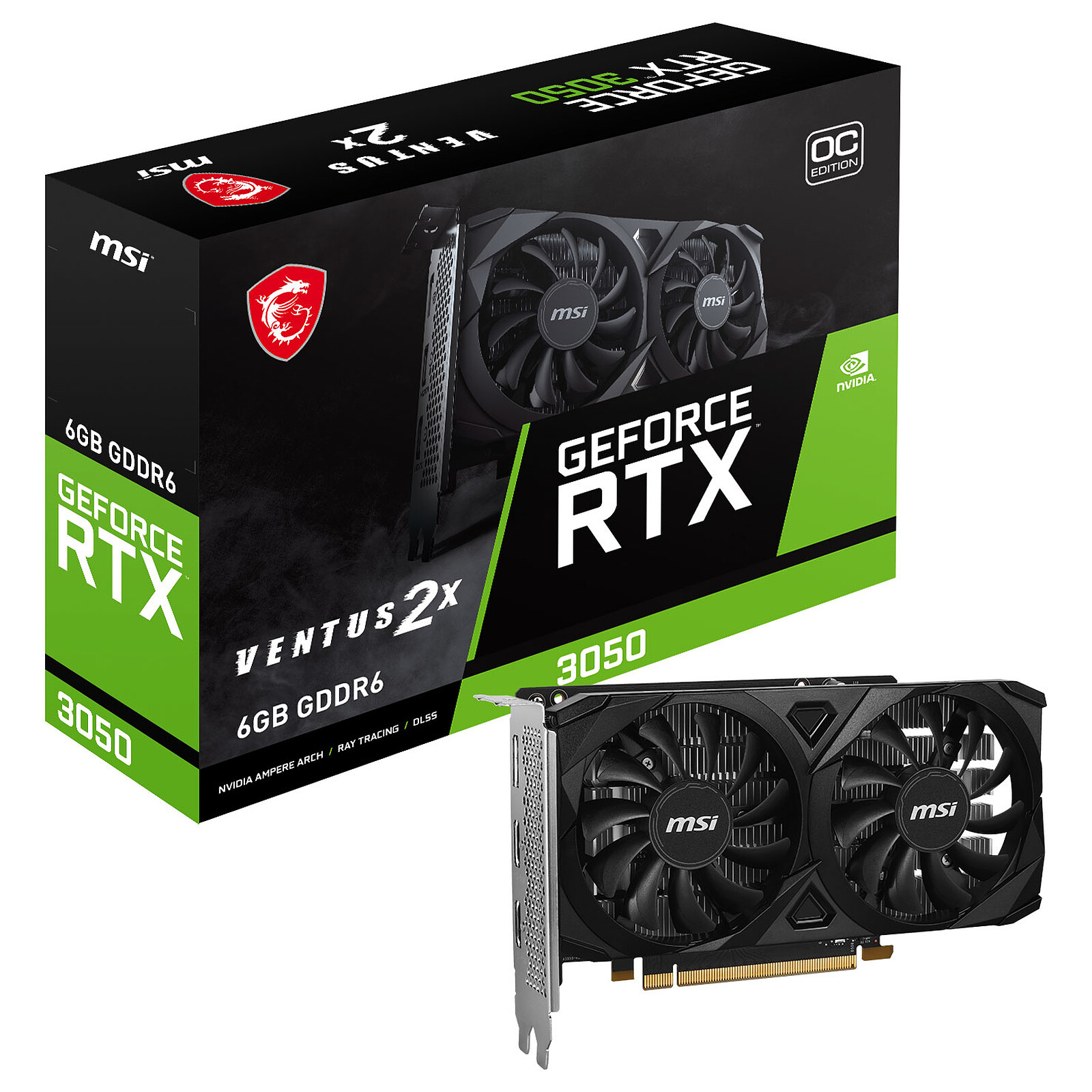 Placa gráfica MSI VGA RTX 3050 6GB VENTUS GEFORCE NVIDIA GDDR6 HDMI 3DP 2X