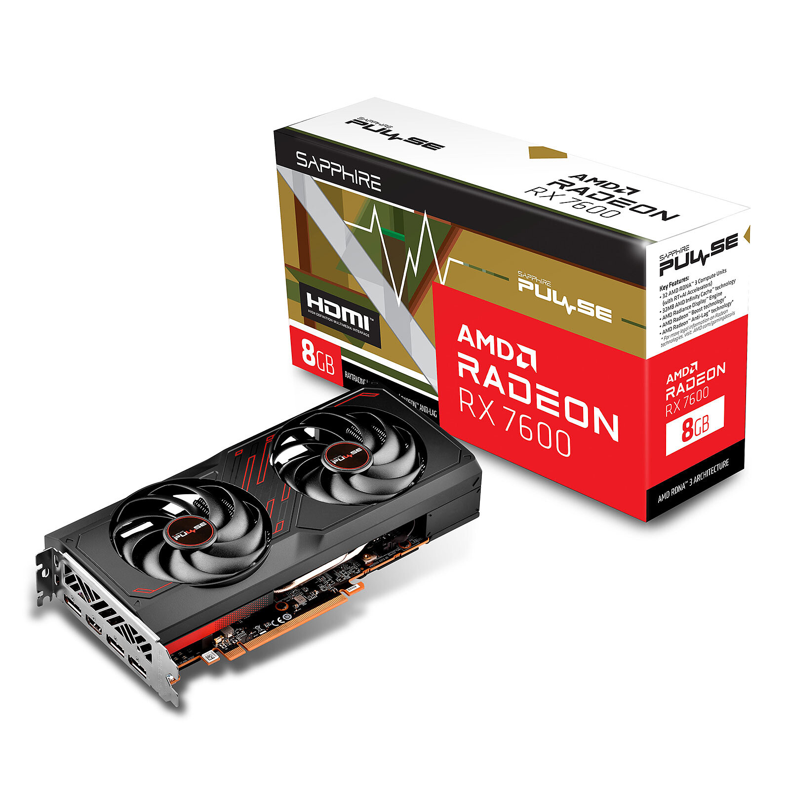 Placa Gráfica Pulse Radeon RX 7600 8GB GDDR6 - SAPPHIRE