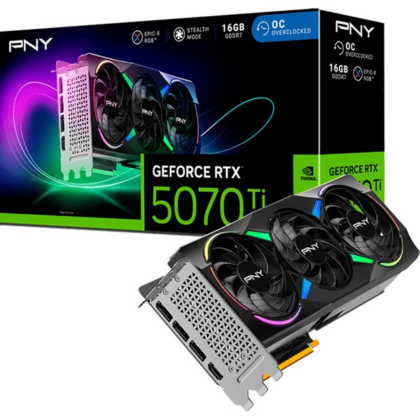 PNYGeForce RTX 5070 Ti ARGB OC, Grafikkarte(DLSS 4, 3x DisplayPort, 1x HDMI 2.1)