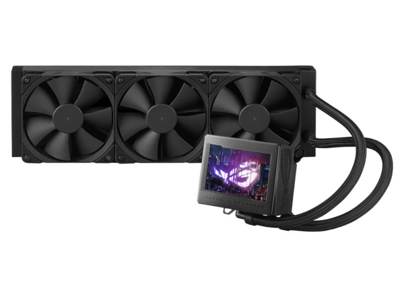 ROG Ryujin III 360 all-in-one liquid CPU cooler with 3.5" LCD, Asetek 8th gen pump, pump embedded fan and Noctua 2000 PWM 120mm radiator fans.