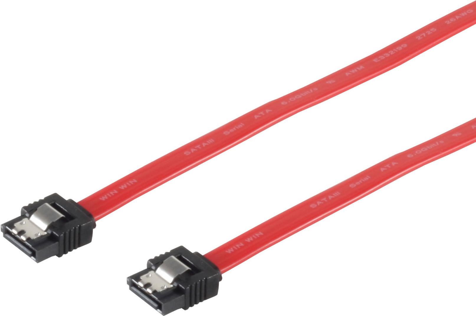 S/CONN maximum connectivity SATA-III Anschlusskabel 3/6 Gbps Stecker auf Stecker mit Metallbefestigung 0,5 m Rot