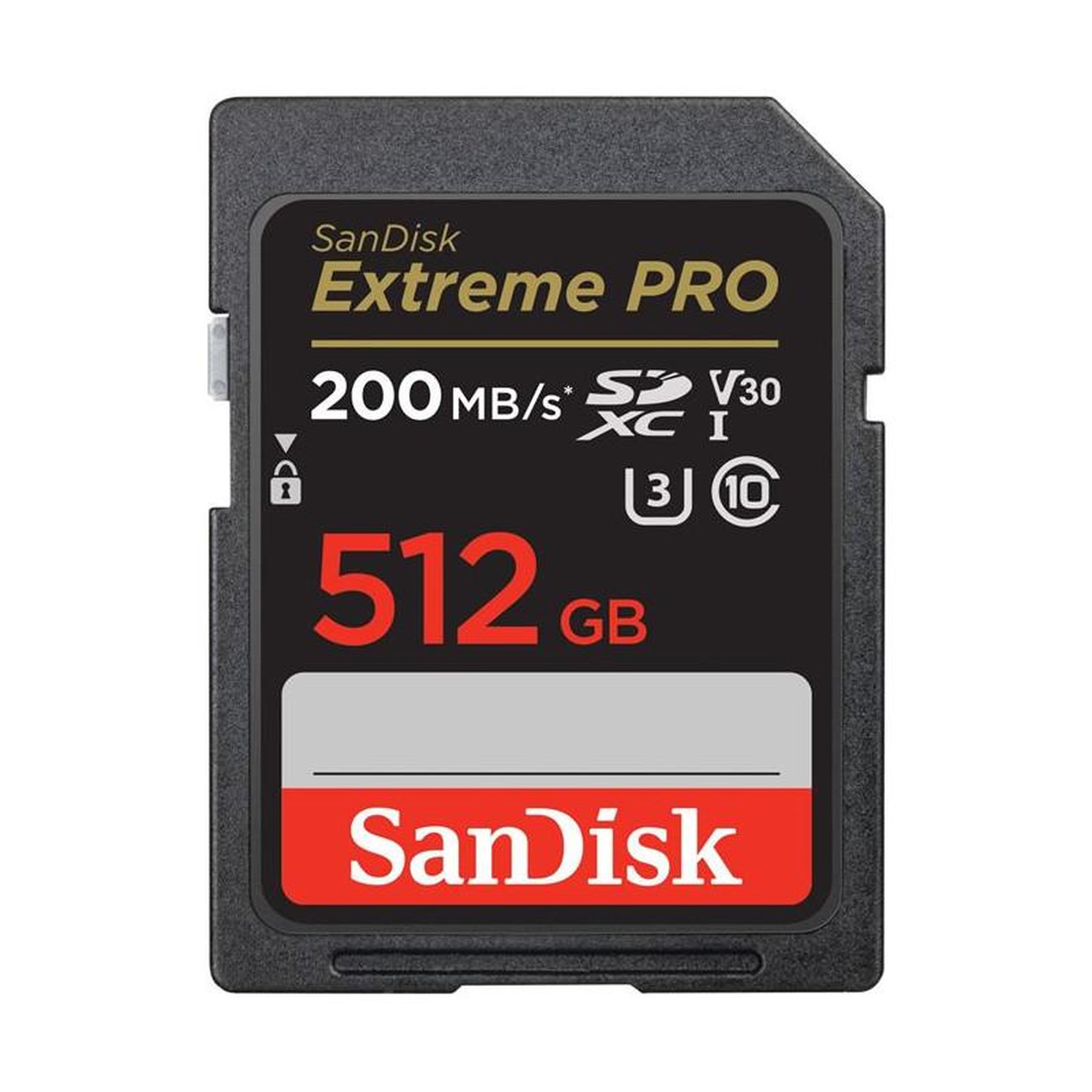 SanDisk Extreme Pro - Cartão de memória flash - 512 GB - Video Class V30 / UHS-I U3 / Class10 - SDXC UHS-I