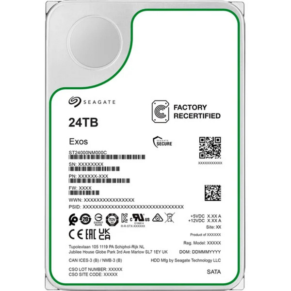 SeagateExos 24 TB Generalüberholt, Festplatte(SATA 6 Gb/s, 3,5")