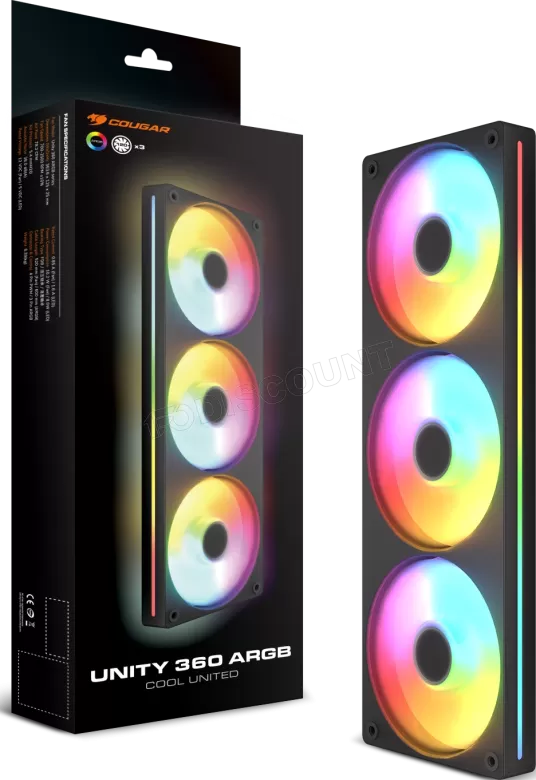 Triple Ventilateur de boitier Cougar Unity Reverse RGB - 360mm (Noir)
