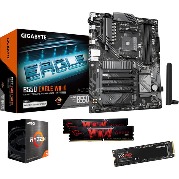 Upgrade Kit B550 EAGLE WIFI6 + Ryzen 5 5600XT + 16 GB + 1 TB SSD