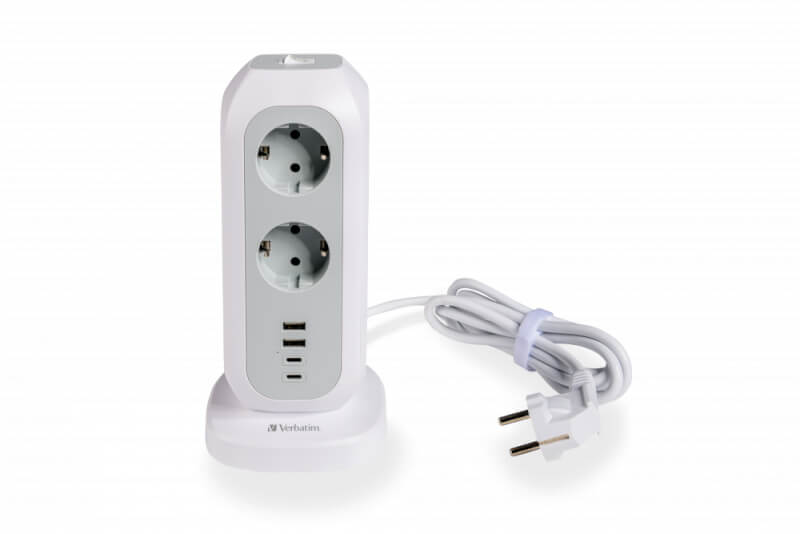 VERBATIM POWER STRIP WITH 11 SOCKETS WITH SWITCH CABLE 2 M + 2 UBS-C AND 2 USB-A WHITE